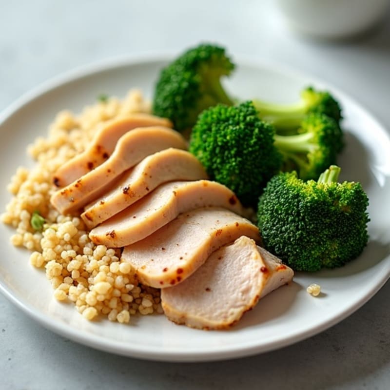 Seared Turkey Breast with Steamed Broccoli and Quinoa