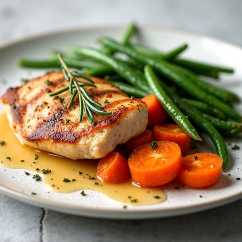 Roasted Chicken Breast with Maple Glazed Carrots and Tender Green Beans