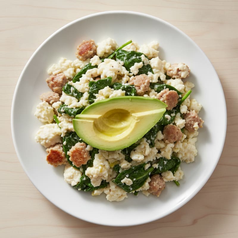 Egg White Scramble with Turkey Sausage and Spinach