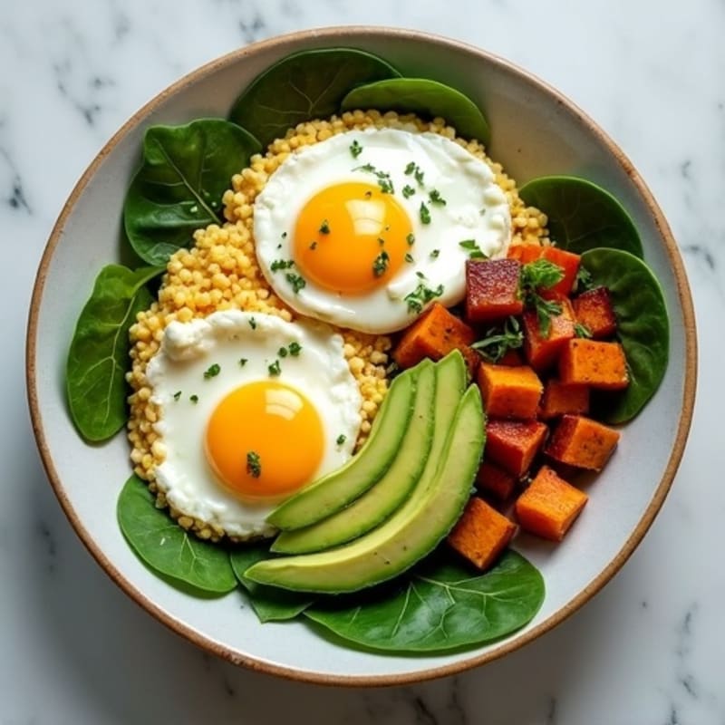 Savory Egg and Avocado Breakfast Bowl with Roasted Sweet Potatoes