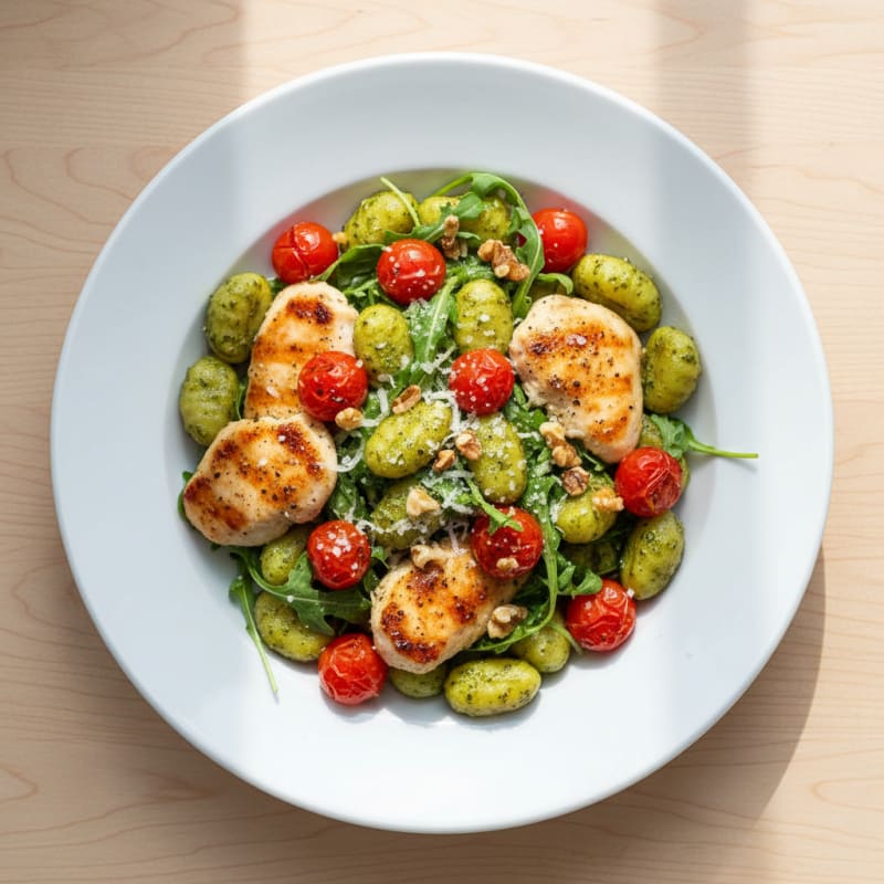 Gnocchi with Arugula Pesto and Cherry Tomatoes