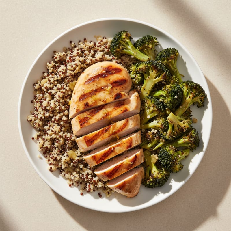 Grilled Chicken Breast with Roasted Broccoli and Quinoa