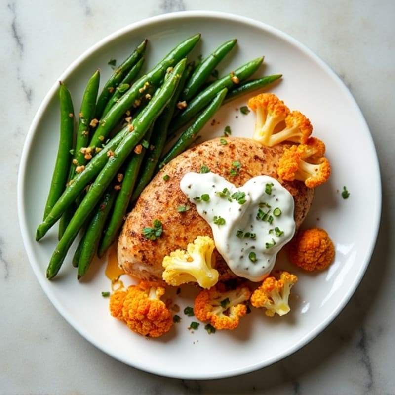 Creamy Spiced Chicken with Roasted Cauliflower and Green Beans