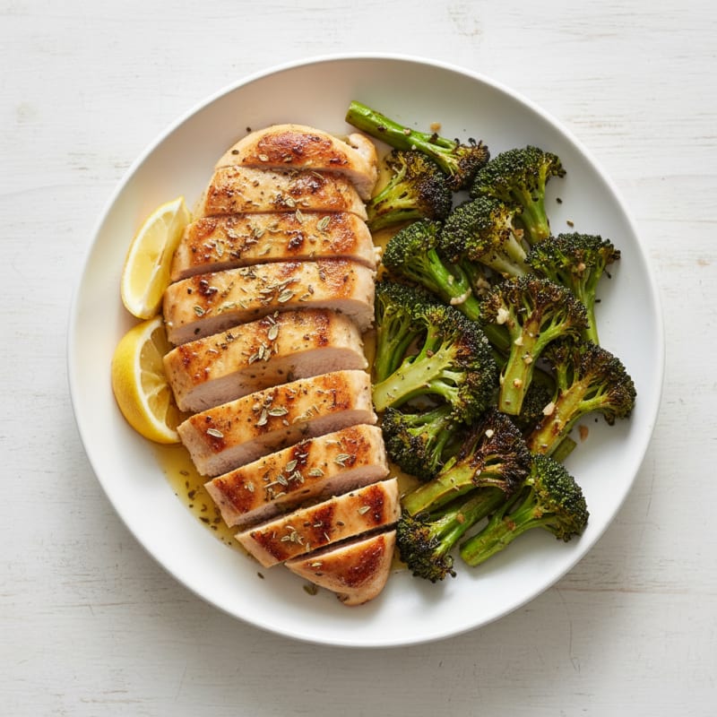 Grilled Lemon Herb Chicken Breast with Roasted Broccoli