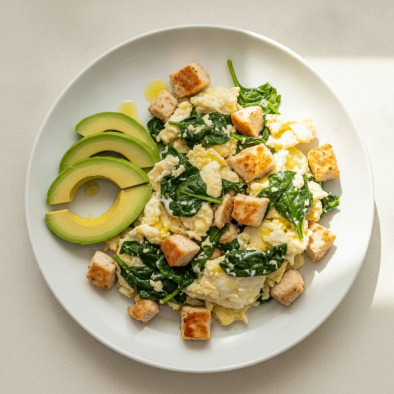 Scrambled Egg Whites with Sautéed Chicken and Spinach