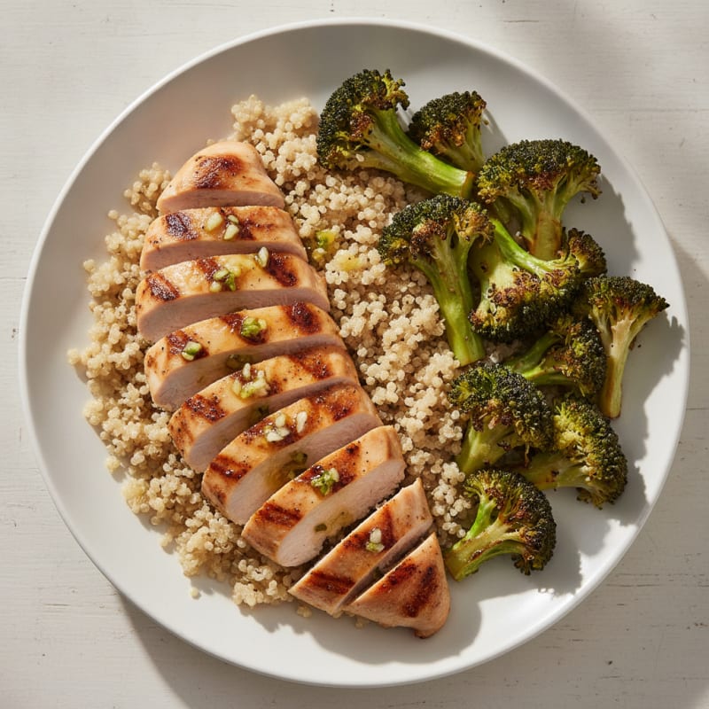 Grilled Chicken Breast with Quinoa and Roasted Broccoli