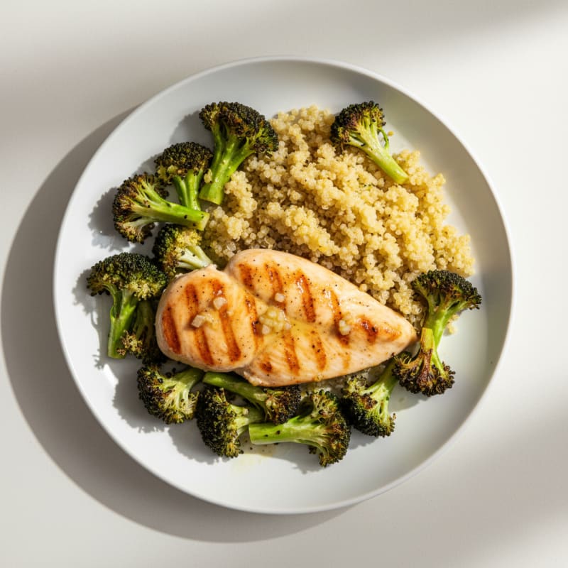 Grilled Chicken Breast with Roasted Broccoli and Quinoa