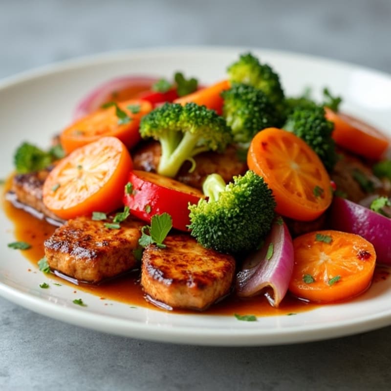Sweet Maple Glazed Tempeh with Crispy Vegetables