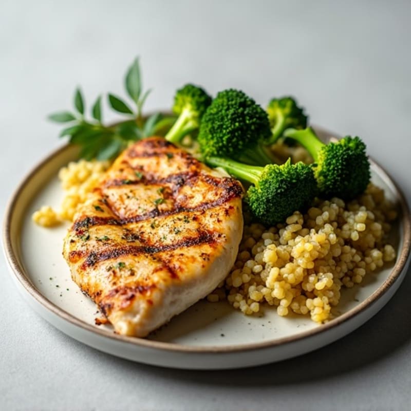 Grilled Chicken Breast with Quinoa and Roasted Broccoli