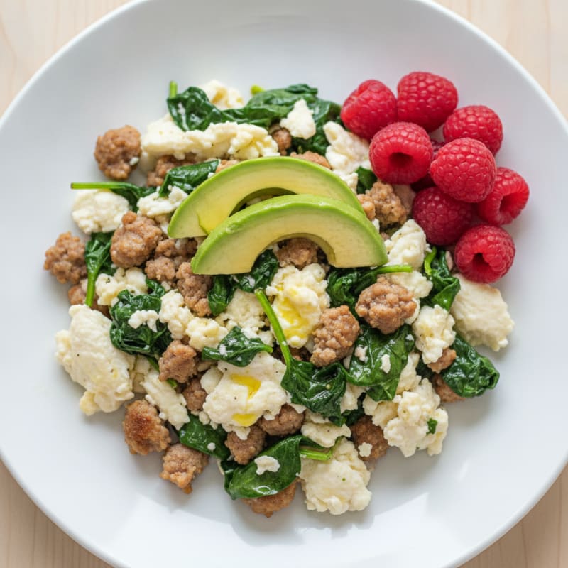 Egg White and Turkey Sausage Scramble with Spinach