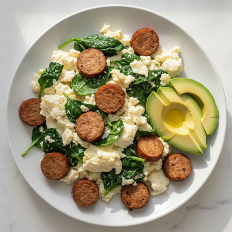 Egg White Scramble with Spinach and Turkey Sausage