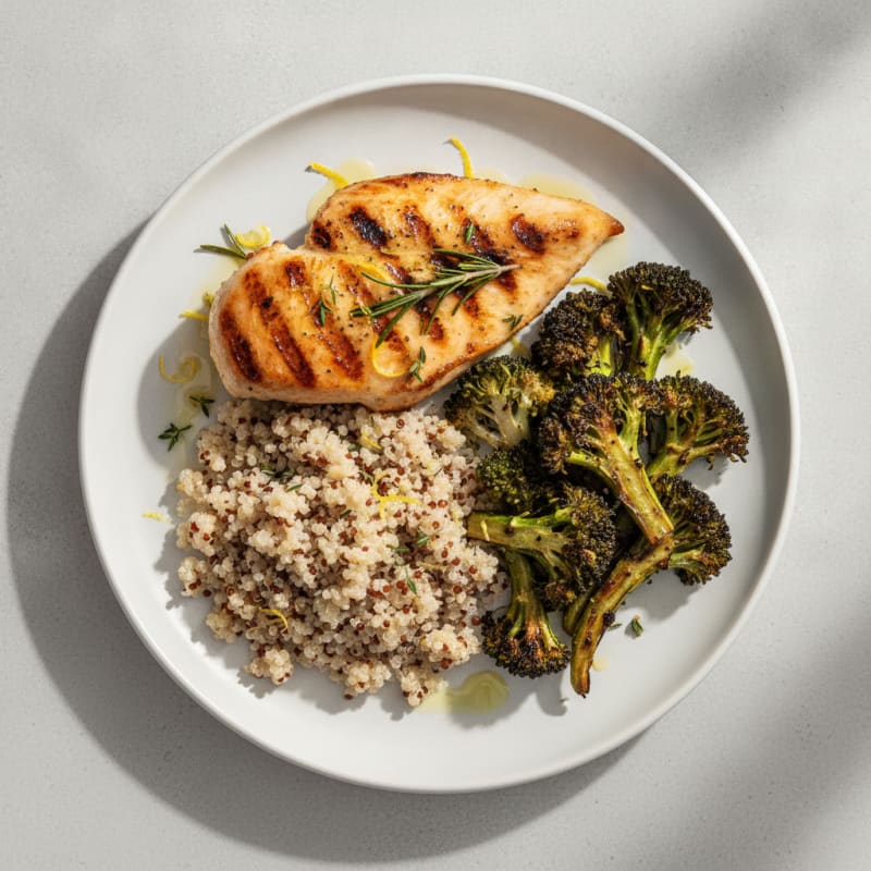 Grilled Chicken Breast with Quinoa and Roasted Broccoli