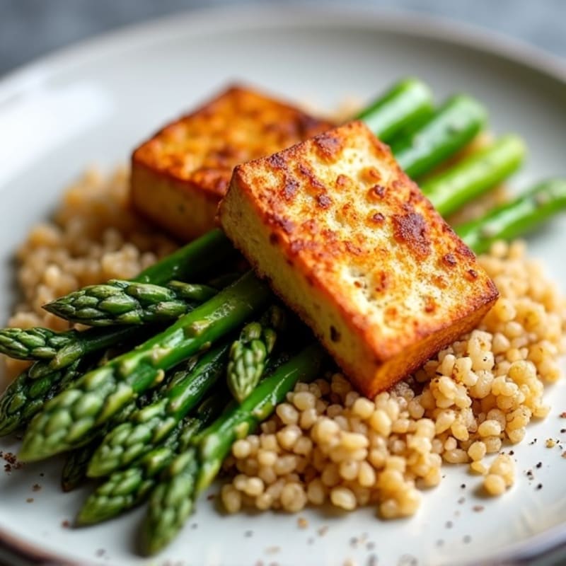 Crispy Baked Tofu with Roasted Asparagus and Quinoa