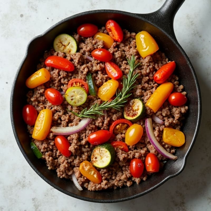 Herb-Seasoned Lean Ground Beef Skillet with Roasted Vegetables