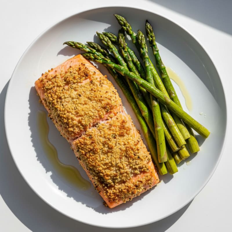 Golden Herb-Crusted Salmon with Roasted Asparagus