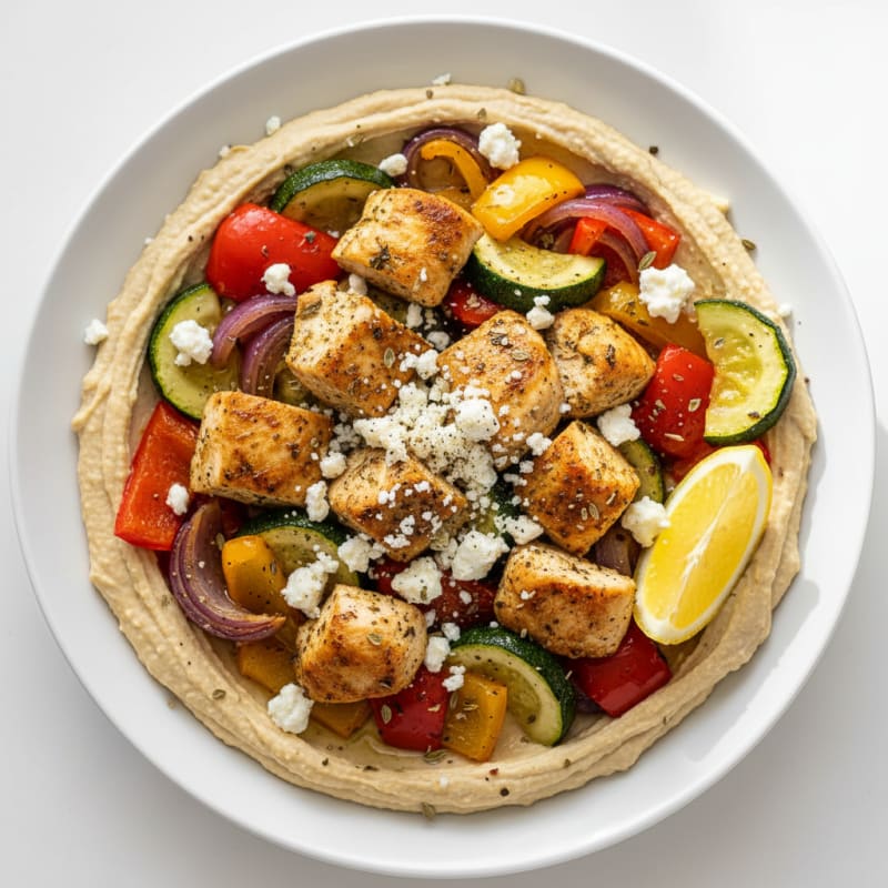Hummus Platter with Roasted Vegetables and Feta