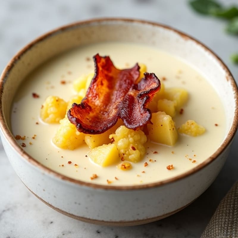 Creamy Cauliflower Potato Soup with Crispy Turkey Bacon