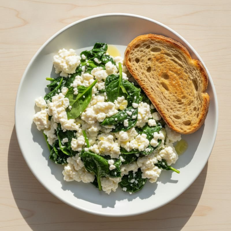 Egg White and Cottage Cheese Scramble with Sautéed Spinach