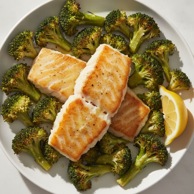 Seared Cod with Roasted Broccoli and Lemon