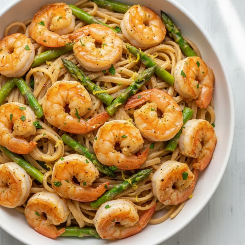 Garlic Butter Shrimp Pasta with Asparagus