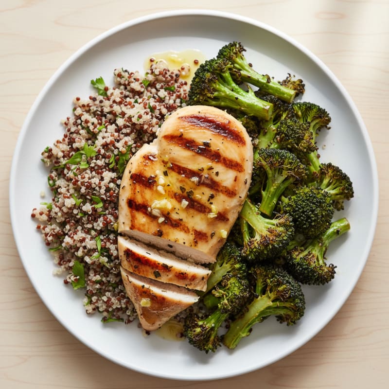 Grilled Chicken Breast with Quinoa and Roasted Broccoli