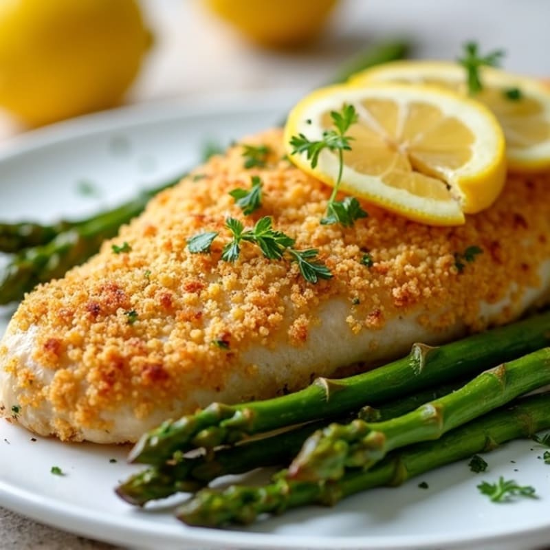 Crispy Lemon-Herb Baked Chicken with Roasted Asparagus