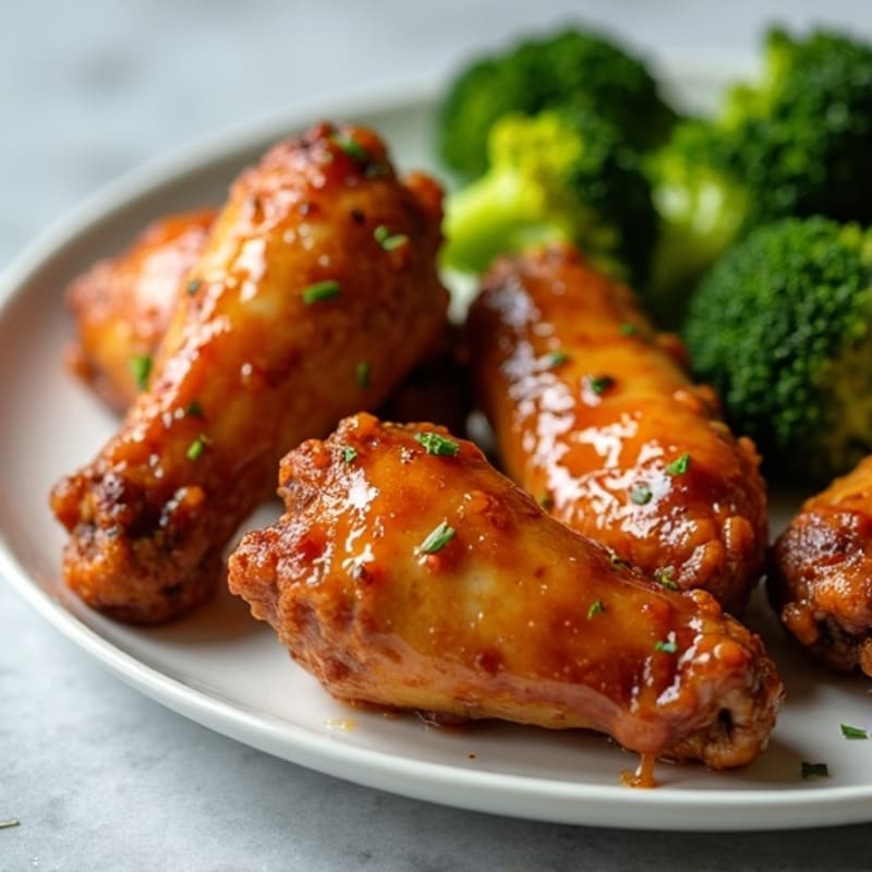 Crispy Baked Honey Garlic Chicken Wings with Roasted Broccoli