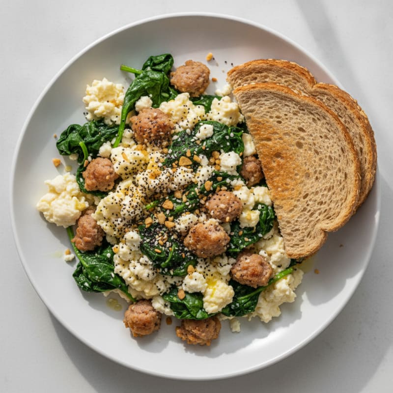 Egg White and Turkey Sausage Scramble with Spinach and Feta