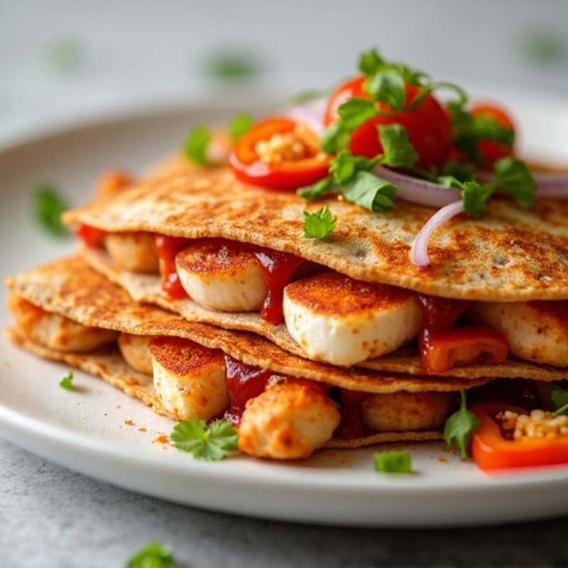 Crispy BBQ Chicken Quesadilla with Sautéed Peppers