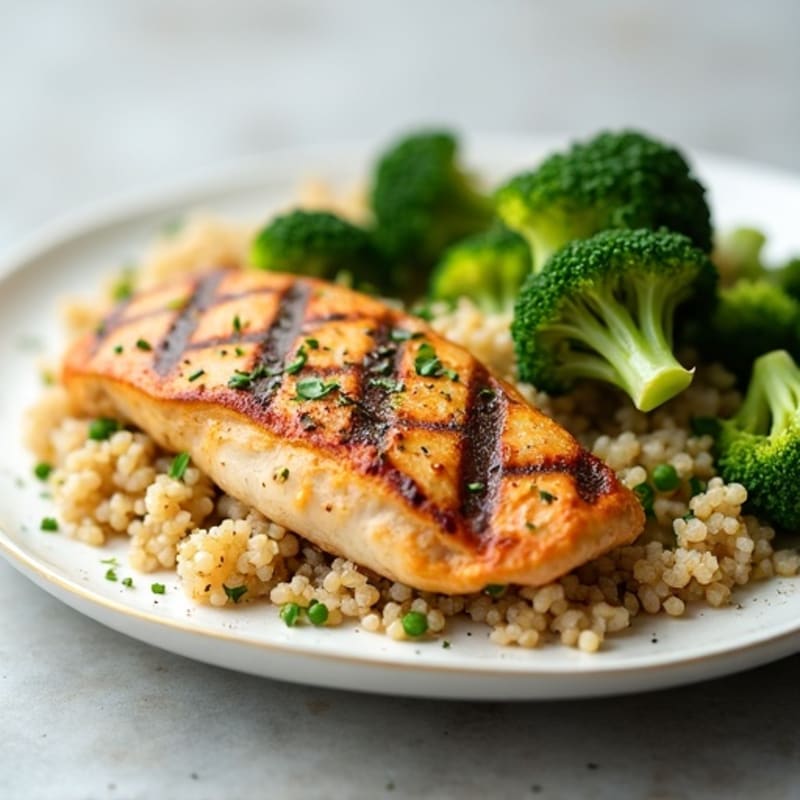 Grilled Chicken Breast with Quinoa and Steamed Broccoli