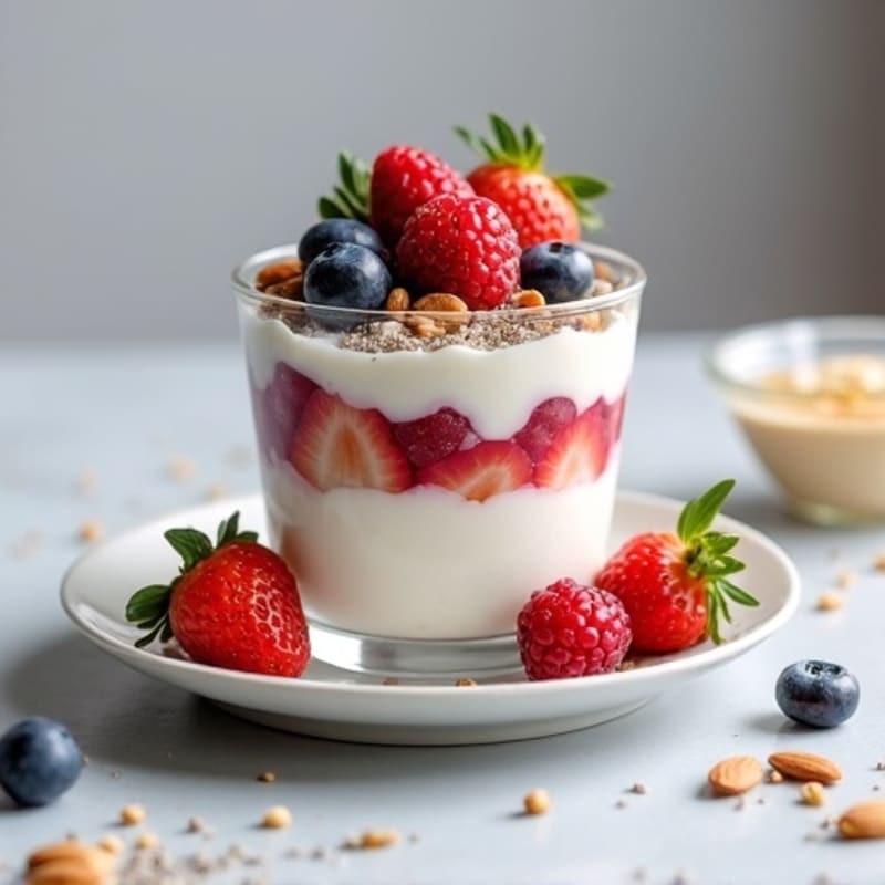 Greek Yogurt Protein Parfait with Mixed Berries and Almonds
