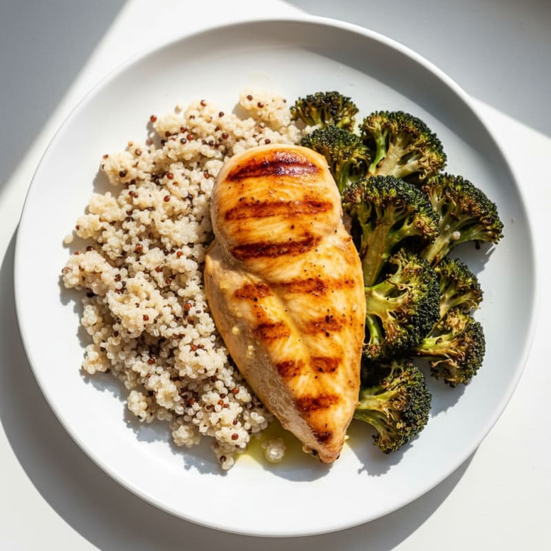 Grilled Chicken Breast with Quinoa and Roasted Broccoli