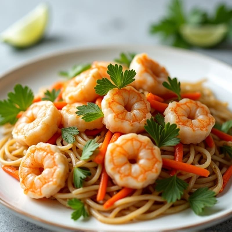 Shrimp with Silky Tangy Peanut Rice Noodles