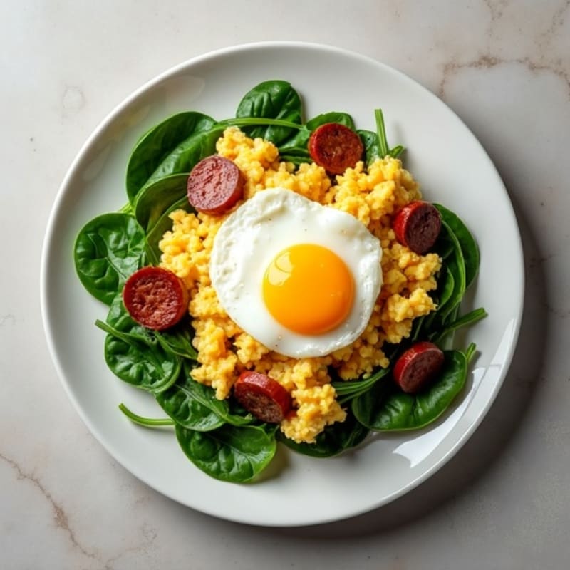 Cottage Cheese Scramble with Spinach and Chicken Sausage