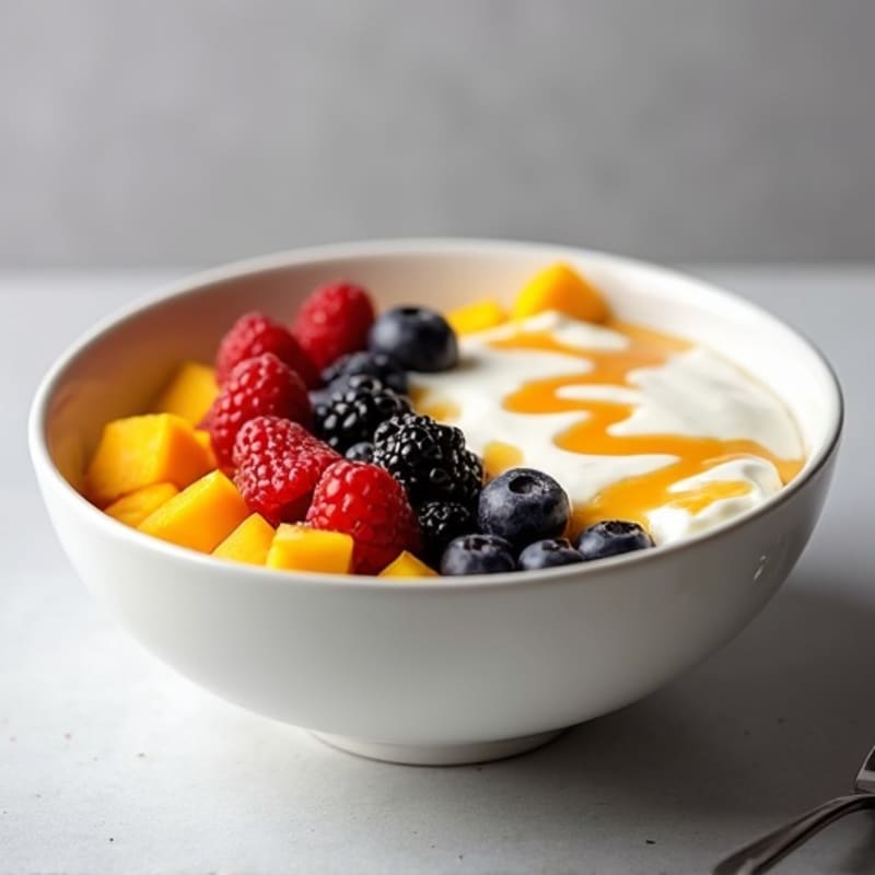 Fresh Berry-Mango Protein Bowl with Honey-Lime Drizzle