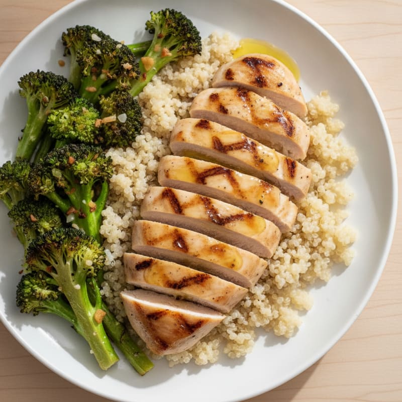 Grilled Chicken Breast with Quinoa and Roasted Broccoli