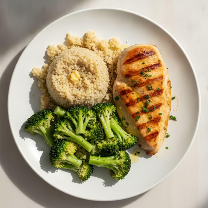 Grilled Chicken Breast with Quinoa and Steamed Broccoli