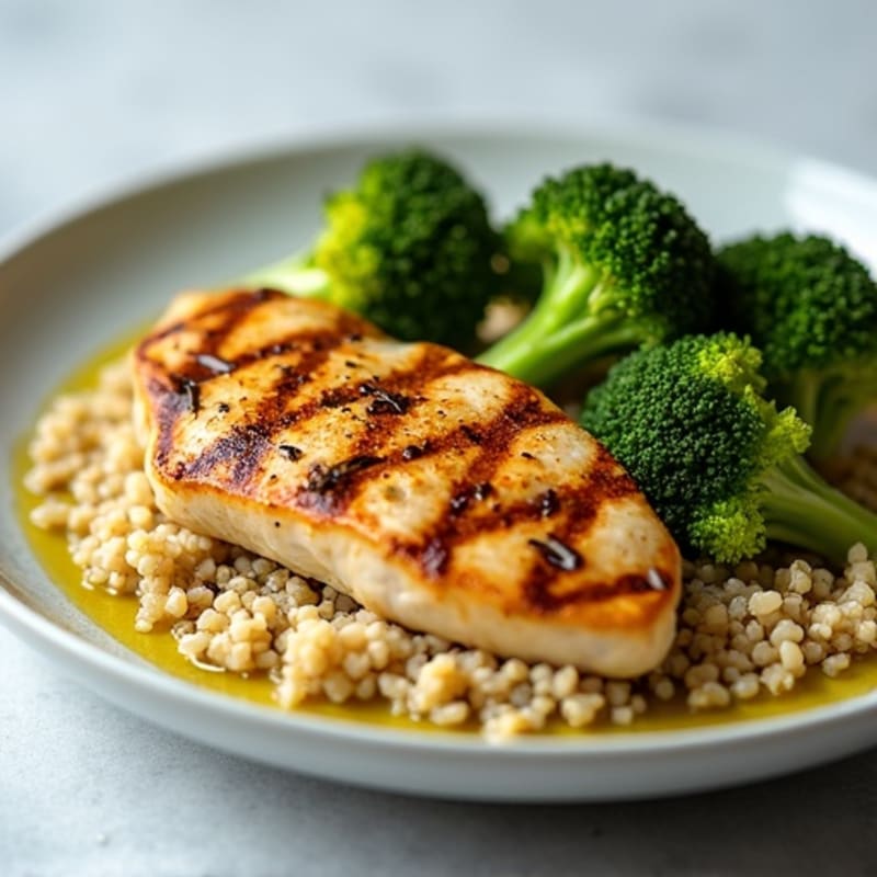 Grilled Chicken Breast with Quinoa and Roasted Broccoli