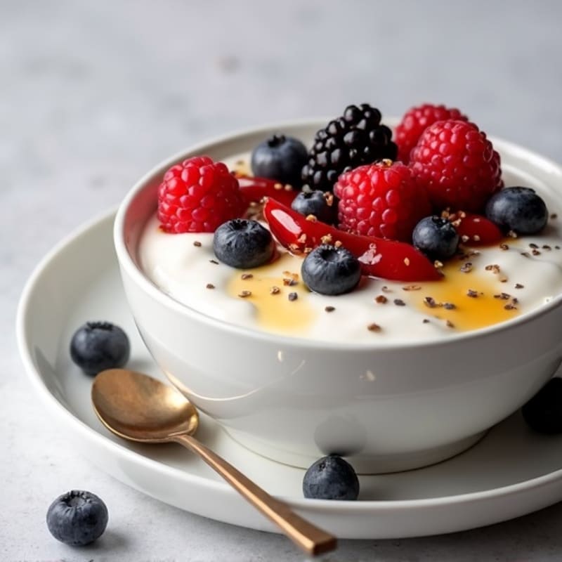 Silky Protein Yogurt with Mixed Berries and Chia Seeds