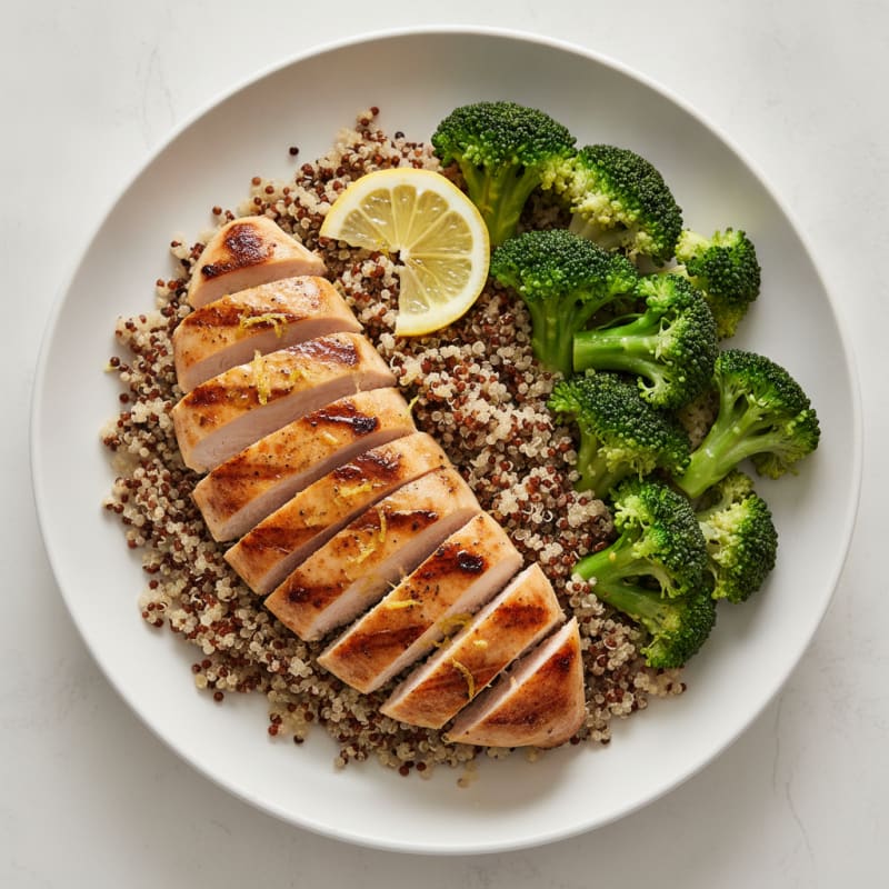 Grilled Chicken Breast with Quinoa and Steamed Broccoli