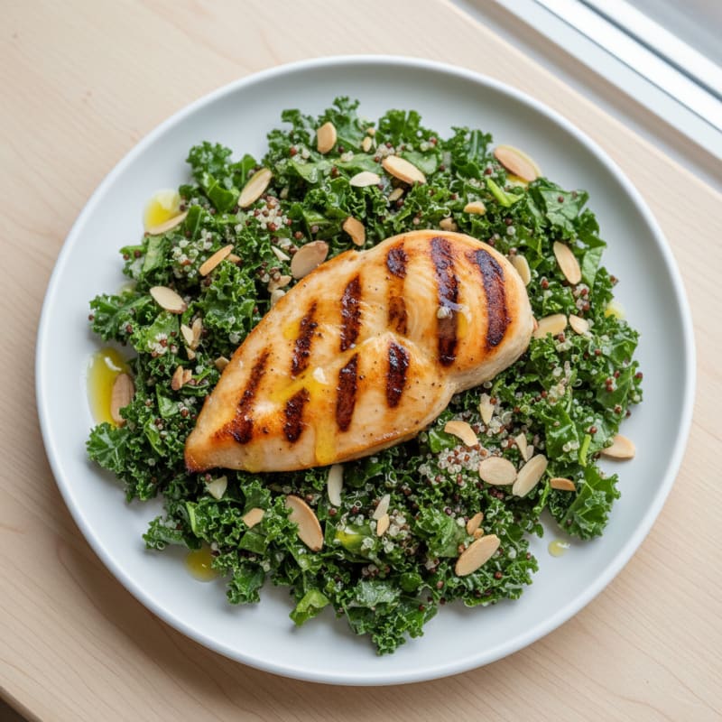 Grilled Chicken Breast with Crunchy Quinoa Kale Salad