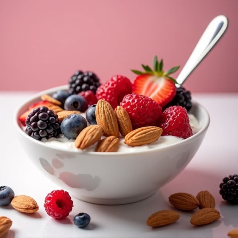 Silky Greek Yogurt Protein Bowl with Mixed Berries and Almonds