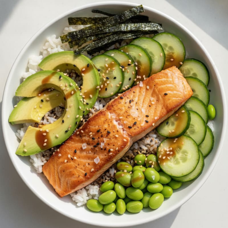 Sushi Rice Bowl with Salmon and Avocado
