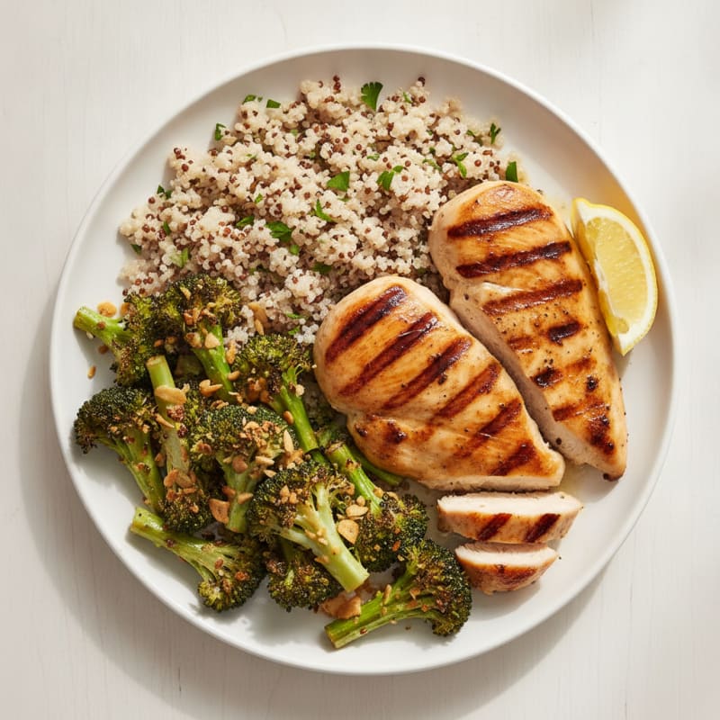 Grilled Chicken Breast with Quinoa and Roasted Broccoli