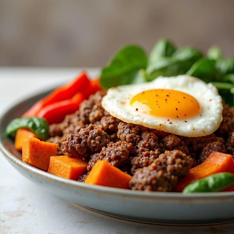 Lean Ground Beef and Crispy Sweet Potato Hash