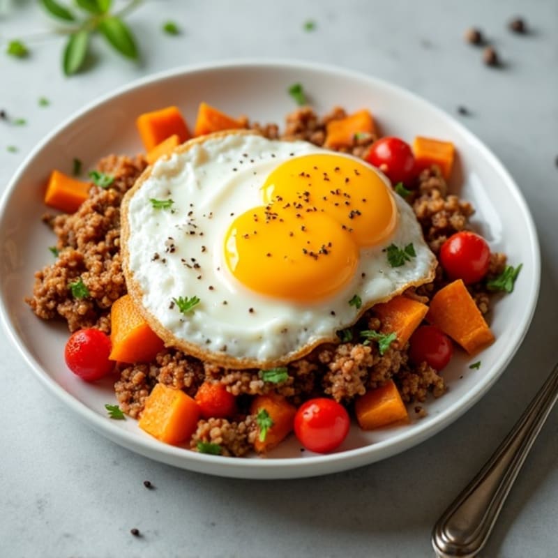 Savory Turkey-Sweet Potato Breakfast Hash with Eggs