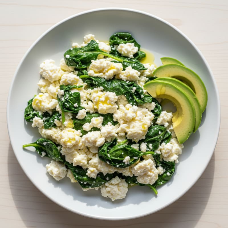Egg White and Spinach Scramble with Cottage Cheese