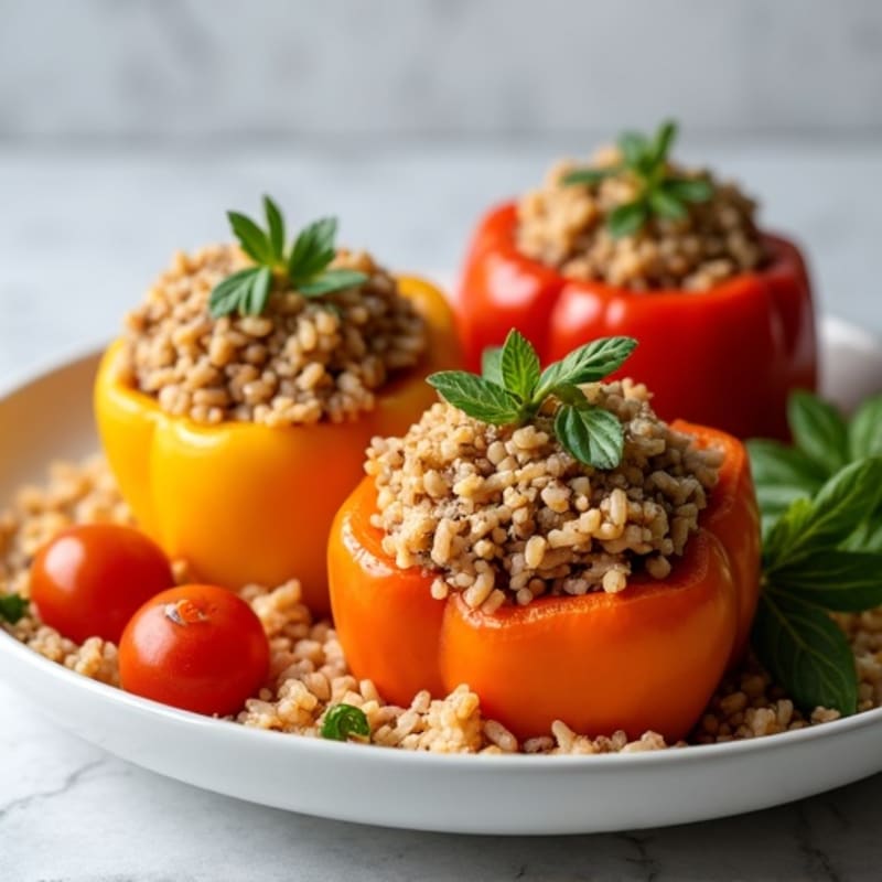 Savory Lean Ground Turkey and Brown Rice Stuffed Bell Peppers