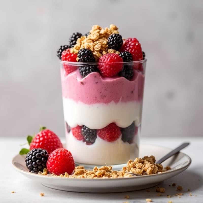 Vanilla Protein Yogurt Parfait with Mixed Berries
