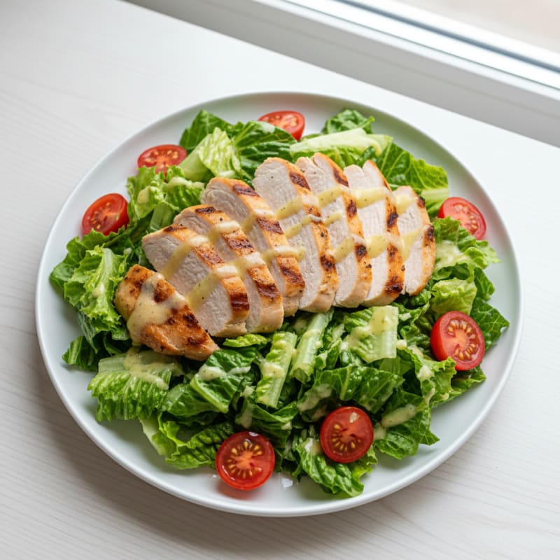 Grilled Turkey Breast Salad with Crisp Romaine and Cherry Tomatoes